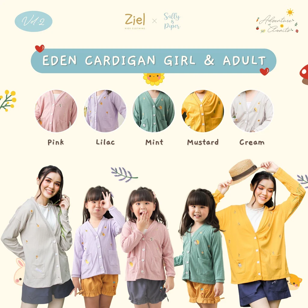 LAST STOCK ZIEL KIDS - Volume 2 - Eden Cardigan Girls & Mom / Cardigan Perempuan / Outer Premium