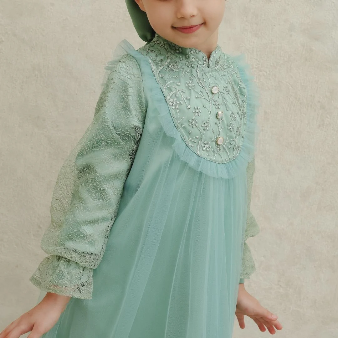 ZIEL KIDS - Najwa Dress Gamis Raya Terusan Satin Premium Couple Mom & Girl - Image 5