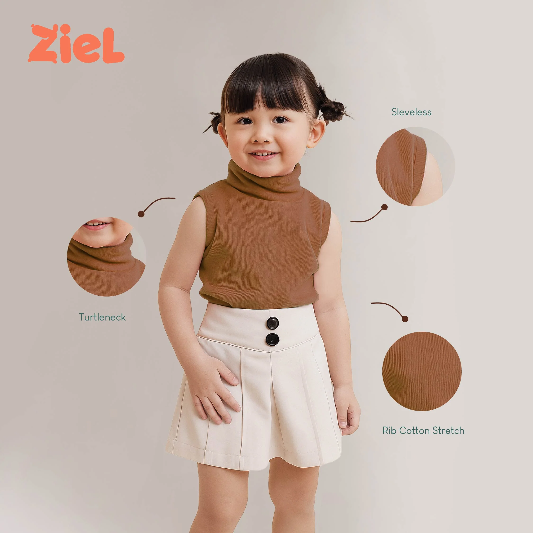 ZIEL KIDS Caca Top Baju Anak Perempuan Kaos Turtle Neck Rib Cotton Premium - Image 5