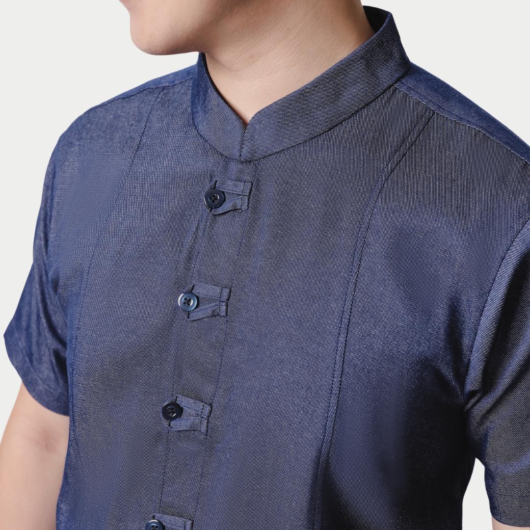 ZIEL KIDS - Han Cheongsam | CNY 2026 | Atasan Qipao Denim Cotton Premium | Couple Dad & Boy - Image 4