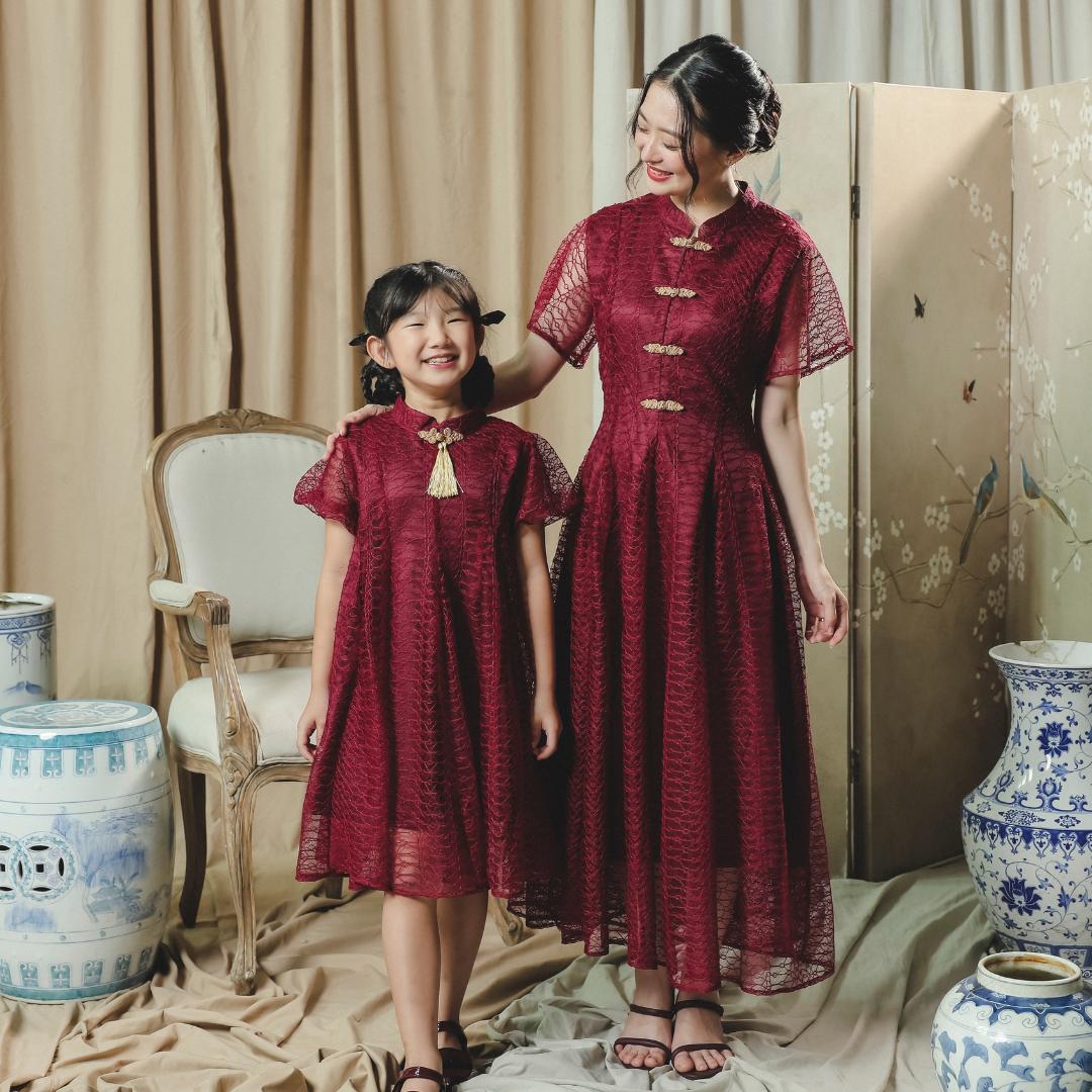 ZIEL KIDS - Leizu Dress | CNY 2026 | Terusan Cheongsam Qipao Lace Premium | Couple Mom & Girl - Image 3