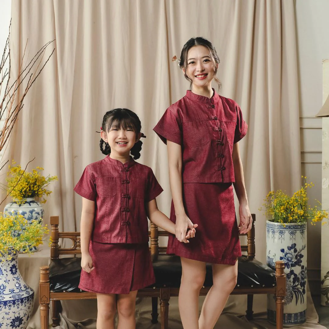 ZIEL KIDS - Yuan Set | CNY 2026 | Setelan Cheongsam Qipao Denim Cotton Premium | Couple Mom & Girl - Image 3